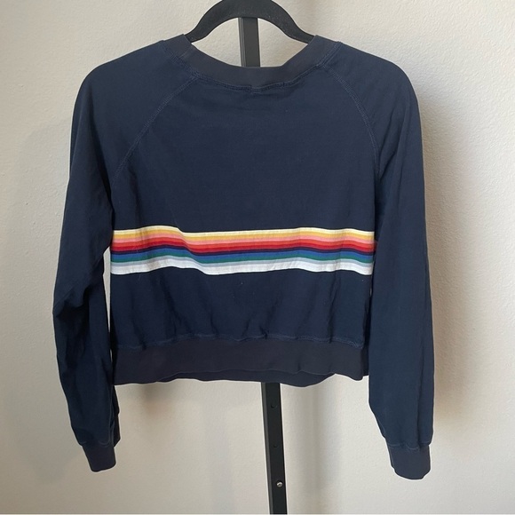 Mod Ref Navy Blue Rainbow Horizontal Strip Long Sleeve Top Size Medium - Picture 2 of 4